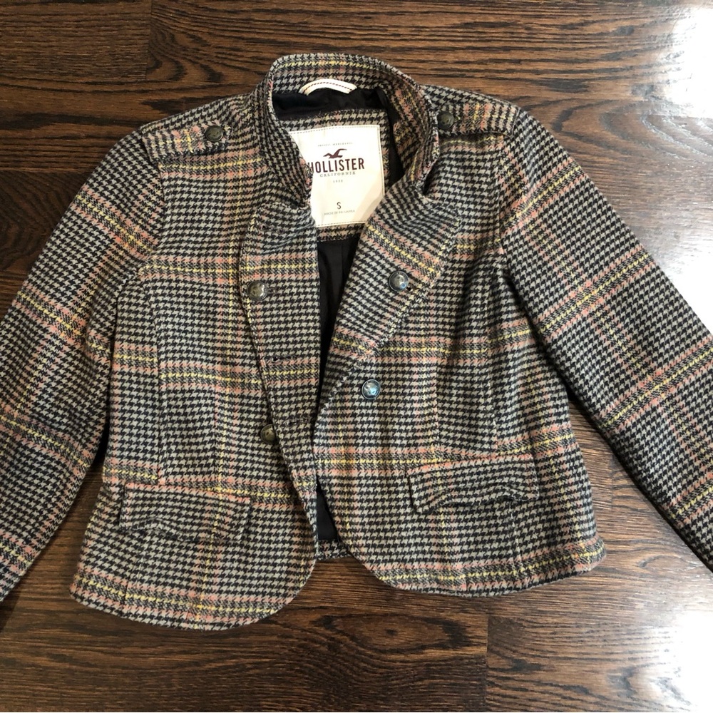 Vintage Y2K Hollister Houndstooth Women Multicolor Plaid Blazer Academia Classic